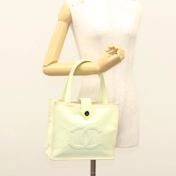 CHANEL COCO Mark Hand Bag Nylon Yellow Gold CC Auth - Picture 1 of 16